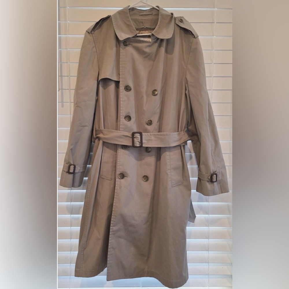 Vintage London Fog Trench Coat Tan Khaki Removable Fleece Lined Belted sz 42 Reg
